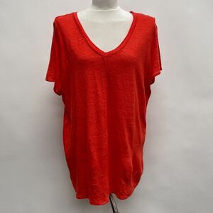 Tahari Women's Top Size 1X Orange 100% Linen Short Sleeve V-Neck